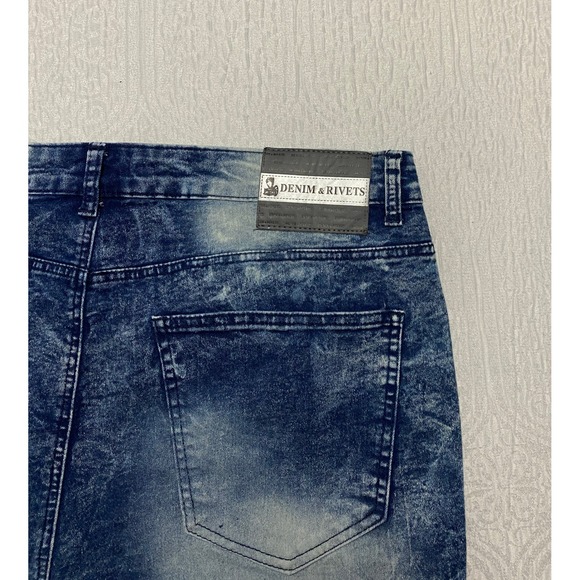 Denim & Rivets Premium Moto Jeans Men's Size 38 Acid Wash Stretch Whiskers - Picture 3 of 9